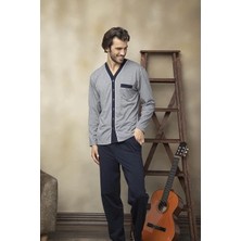 Kly Erkek Önden Düğmeli Pijama Takımı-Lacivert