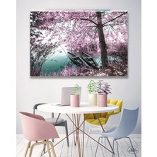 Şehzat Tekli Yatay Kanvas Dekoratif Duvar Tablosu, Göl Manzaralı Sakura Ağacı