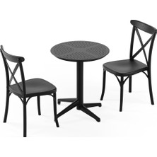 Tilia 2 Kişilik Polipropilen Masa Takımı Siyah (Tilia Moon Katlanır Masa Ø60 cm + Capri Sandalye) - Bahçe, Balkon, Teras, Veranda, Havuz Başı, Dış Mekan, Kafe, Restoran, Otel İçin