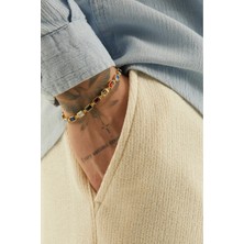 Fjellor Monarch 925 Ayar 14K Altın Kaplama Gümüş Çok Renkli Grande Baget Taşlı Erkek Bileklik