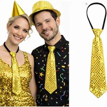 MiraLive Altın Renk Pul Payetli Işıltılı Parti Kravatı 33 cm