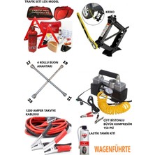 Belirtilmemiş Trafik Seti Akü Takviye Kablosu Kriko Bijon Anahtarı Metal Hava Kompresörü Çiftli Lastik Tamir Kiti