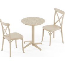 Tilia 2 Kişilik Polipropilen Masa Takımı Bej (Tilia Moon Katlanır Masa Ø60 cm + Capri Sandalye)