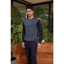 Kly Erkek Uzun Kol O Yaka Pijama Takım 8008-İNDIGO