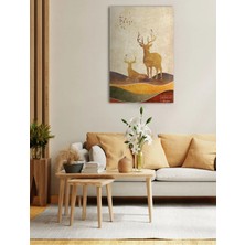 Şehzat Tekli Dikey Kanvas Tablo Altın Geyikler ve Kuşlar