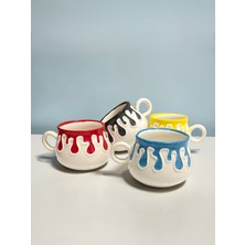 Artistic Quality Dekoratif Sarı, Kırmızı, Siyah ve Mavi Damla Akıtma Çay-Kahve Fincanı 4 Adet