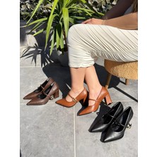 Evyora Nıvra Siyah Cilt Topuklu Ayakkabı