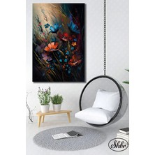 Şehzat Tekli Dikey Kanvas Dekoratif Duvar Tablosu Yağlıboya Efektli Illüstrasyon Renkli Çiçekler