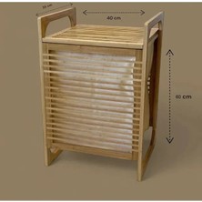 Buğz Orta Boy Ahşap Bambu Kirli Sepeti 40X35X60