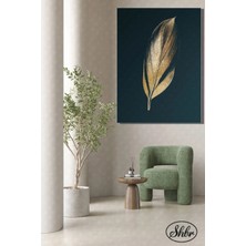 Şehzat Tekli Dikey Kanvas Dekoratif Duvar Tablosu Siyah Fonda Soyut Gold Efektli Tüy Illüstrasyon