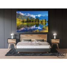 Şehzat Tekli Yatay Kanvas Tablo Doğa Manzarası, Akarsu ve Dağlar, Dekoratif Kanvas Duvar Tablosu