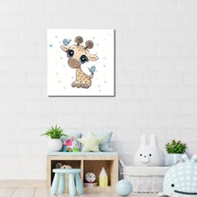 Şehzat Dekoratif Kare Kanvas Çocuk Odası Kuşlar ve Sevimli Zürafa Tablosu