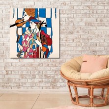 Şehzat Dekoratif Kare Kanvas Tablo Yüksek Kalite Soyut Kadınlar ve Keman