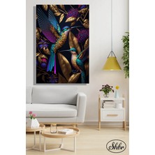 Şehzat Tekli Dikey Kanvas Dekoratif Duvar Tablosu Sinek Kuşu Renkli Illüstrasyon