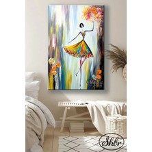 Şehzat Tekli Dikey Kanvas Tablo Dans Eden Balerin Yağlı Boya Effektli Dekoratif Kanvas Duvar Tablosu