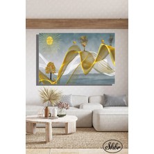 Şehzat Tekli Yatay Kanvas Dekoratif Salon Yatak Odası Mutfak Duvar Tablosu 3D Gold Efekt Soyut Ağaçlar