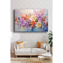 Şehzat Tekli Yatay Dekoratif Kanvas Tablo Salon Yatak Odası Kafe Ofis 3D Yağlı Boya Efekt Renkli Çiçekler