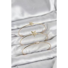 Uravas Store Gold Renk Zirkon Taşlı Deniz Yıldızı Model 3'lü Kadın Bileklik Kombini - TJ-BB8357