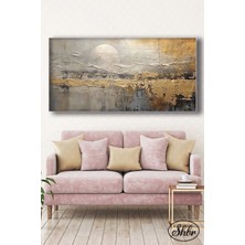 Şehzat Tekli Yatay Kanvas Duvar Tablosu Salon Yatak Odası Kafe Ofis Yağlı Boya Gold Efekt Gün Doğuşu