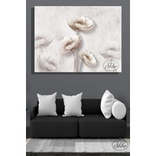 Şehzat Tekli, Yatay, Kanvas, Dekoratif, Duvar, Tablosu , 3D Beyaz Çiçekler,