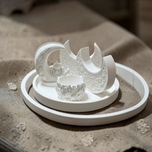 Natura Home Decor Minimal Dekoratif Obje Seti – Taş Tepsili Hilal Ay Figürlü Modern Ev Dekoru