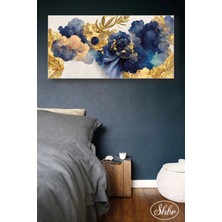 Şehzat Tekli Yatay Kanvas Duvar Tablosu Salon Yatak Odası Kafe Ofis Yağlı Boya Gold Efekt Soyut Sanat