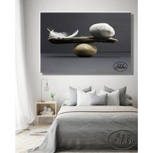 Şehzat Tekli Yatay Kanvas Tablo Denge, Taş, Tüy, Tasarım Dekoratif Duvar Tablosu