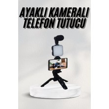 Asiltech Telefon Tutucu LED Işıklı Kumandalı Mikrofon Telefon Vlog Video Kayıt