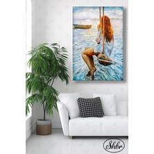 Şehzat Tekli Dikey Dekoratif Kanvas Tablo Salon Yatak Odası Kafe Ofis Salıncakta Sallanan Kadın