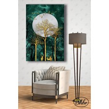 Şehzat Tekli Dikey Kanvas Dekoratif Duvar Tablosu Salon Yatak Odası Kafe Ofis Soyut Altın Geyik