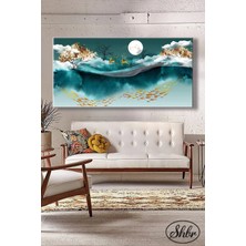 Şehzat Tekli Yatay Kanvas Duvar Tablosu Salon Yatak Odası Kafe Ofis Gold Geyik ve Balıklar