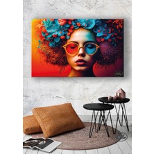 Şehzat Tekli Yatay Kanvas Tablo Renkli Temalı Gözlüklü Kadın Portre Dekoratif Kanvas Duvar Tablosu