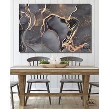 Şehzat Tekli Yatay Kanvas Dekoratif Duvar Tablosu, Soyut, Altın Varaklı, Gri Mermer