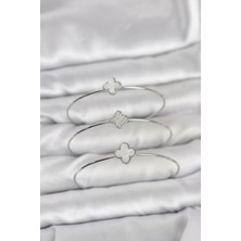 Uravas Store Gümüş Renk Yonca Model Zirkon Taşlı 3'lü Kadın Bileklik Kombini - TJ-BB8344