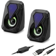 Uravas Store Masaüstü Hoparlör 1+1 USB + 3.5mm LED - Siyah HD6054