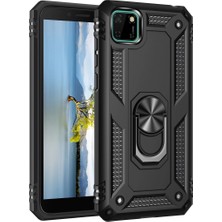 Buğz Huawei Y5P Kılıf Sofya Yüzüklü Silikon Kapak - Siyah