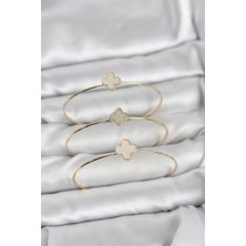Uravas Store Gold Renk Yonca Model Zirkon Taşlı 3'lü Kadın Bileklik Kombini - TJ-BB8345