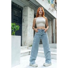 Dadya Milla Dadyaml Kurdele Parçalı Mavi Yıkamalı Baggy Jean 9561