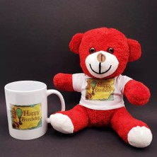 Uravas Store Happy Birthday Baskılı Kırmızı Ayı Kupa Bardak Seti