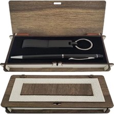 Uravas Store Ahşap Kutulu Siyah Kalem Anahtarlık Set