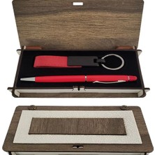 Uravas Store Ahşap Kutulu Kırmızı Anahtarlık Kalem Set