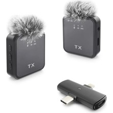 Uravas Store F15-2 Type-C + Lightning Kablosuz 2’li Yaka Mikrofon Seti - Siyah