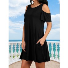 Emh Store Kadın Kısa Kollu Omuz Pencere Detay Kiloş Viskon Elbise