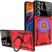 Buğz Samsung Galaxy S24 Ultra Kılıf Joy Lens Standlı Kapak - Kırmızı