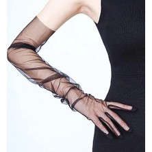 Buğz Uzun Boy Likralı Siyah Yetişkin Mega Tül Eldiven