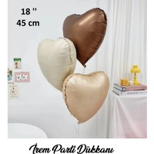 İrem Parti Dükkanı Kahverengi Krem Karamel Tonları Folyo Helyum Kalp Balon Seti 3 Adet