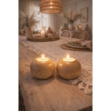 Enyaza Dekoratif Ahşap Bubble 2’li Mumluk - Şamdan Doğal El Yapımı Özel Tasarım Açık Renk