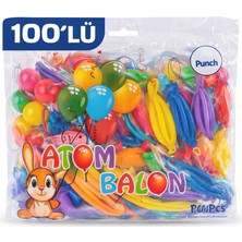 Renkli Atom Balon Punch Balon Lastik Ipli Parti Balonu 100 Adet