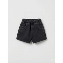 Magu Unisex Çocuk Pamuklu Siyah Jean Şort - Elastik Belli Cepli