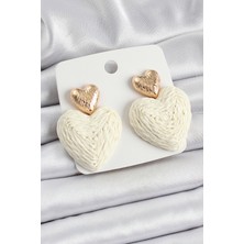 Prativas Krem Figürlü Hasır Örgü Model Gold Renk Kadın Küpe